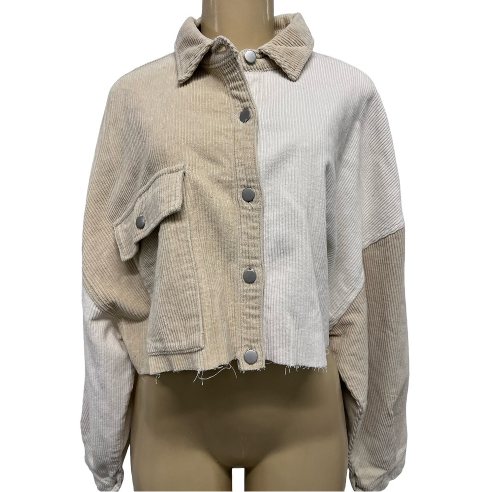 NEW POL Sample Sale Item. Color block Two-tone Corduroy Cropped Ja…